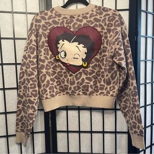 Betty Boop Tan and Brown Cardigan Sweater NWT Small